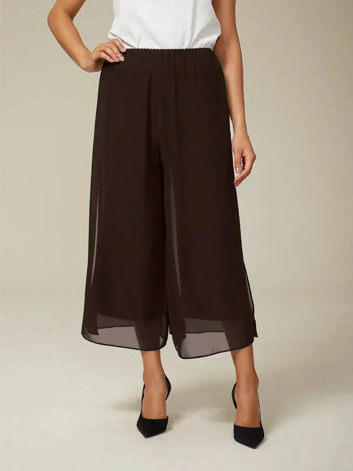 Broek Met Korte Lengte En Rechte Pijpen Met Chiffon Split-Overlay