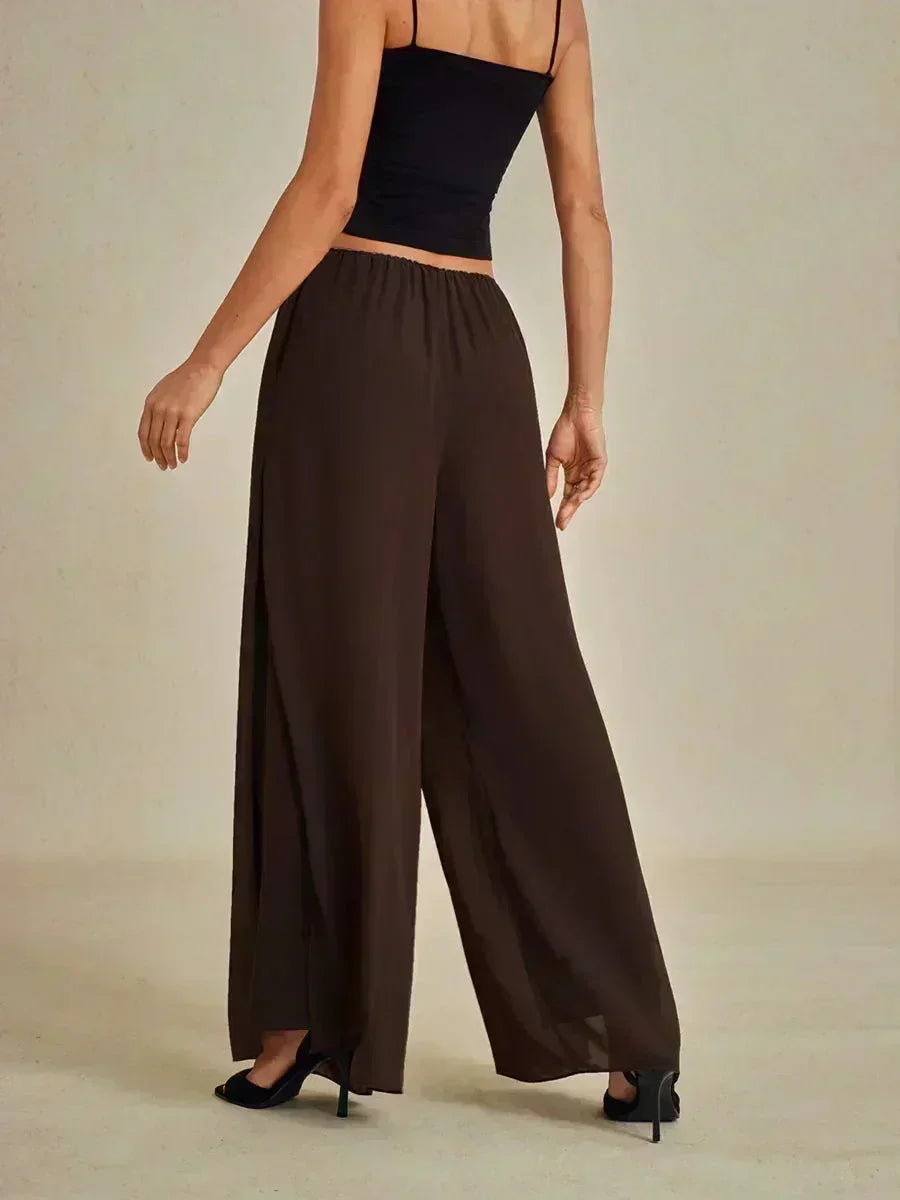 Broek Met Rechte Pijpen En Chiffon Split-Overlay