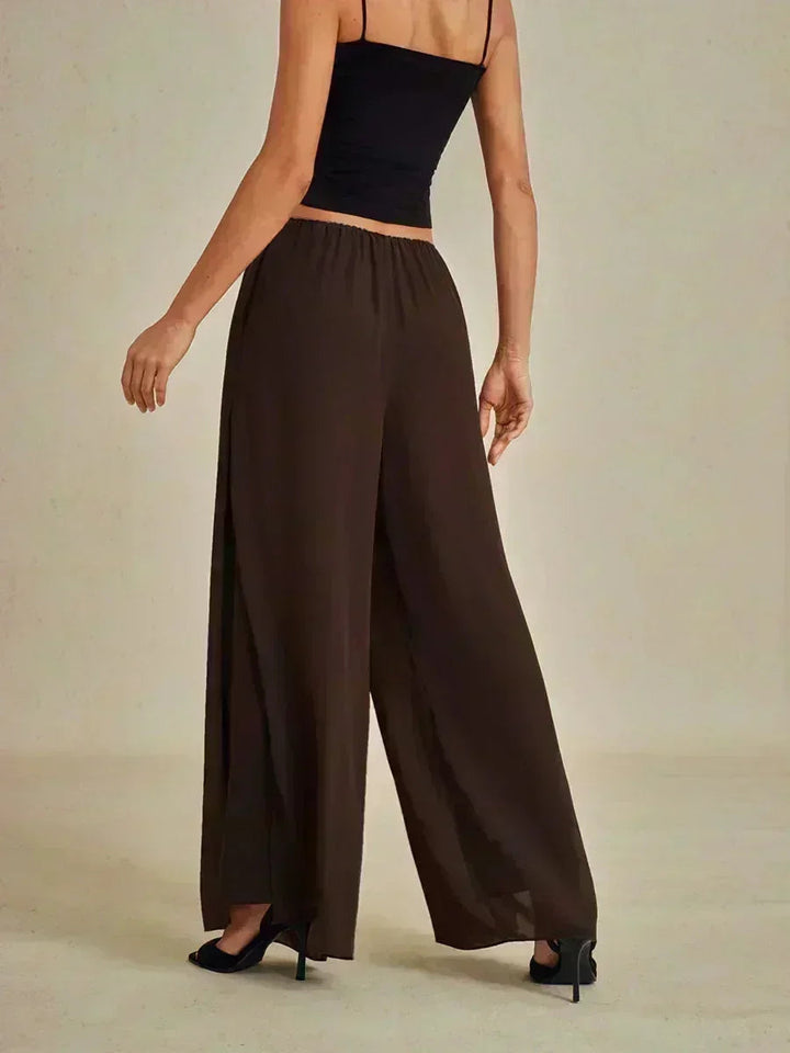 Rechte broek met chiffon split been overlay