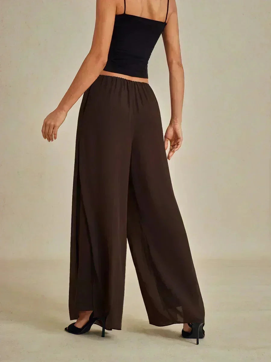 Broek Met Rechte Pijpen en Chiffon-Overslag Met Split