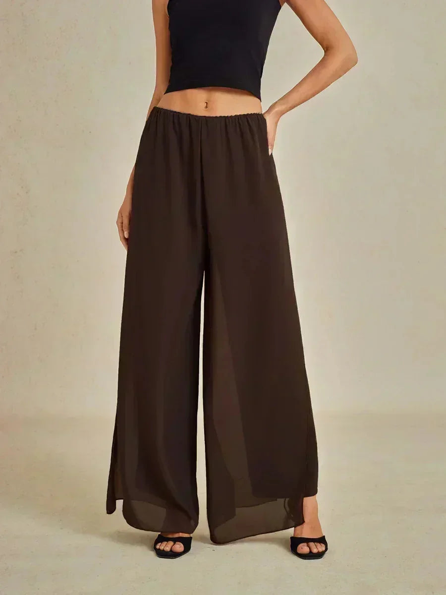 Broek Met Rechte Pijpen en Chiffon-Overslag Met Split