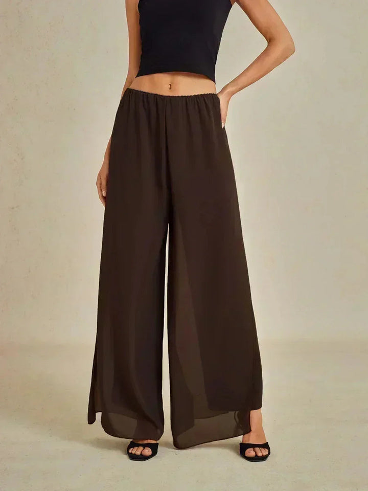 Rechte broek met chiffon split been overlay