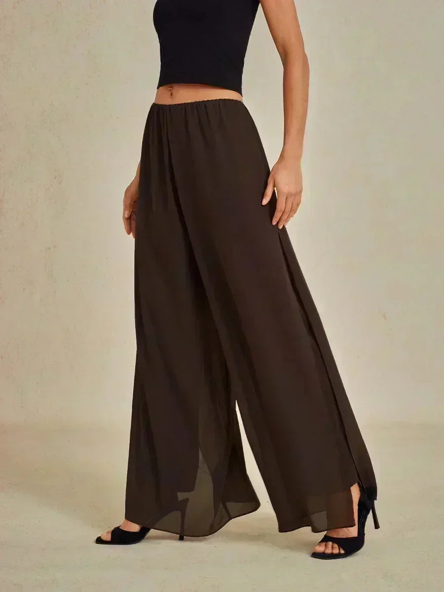 Rechte broek met chiffon split been overlay