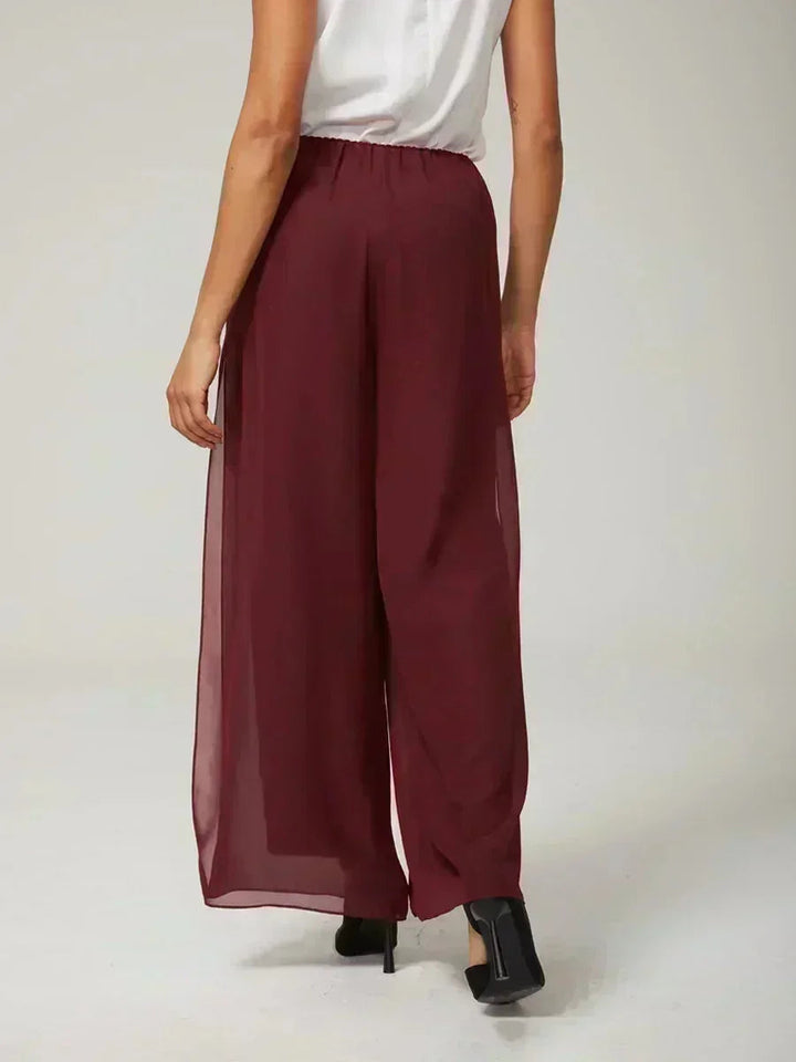 Rechte broek met chiffon split been overlay