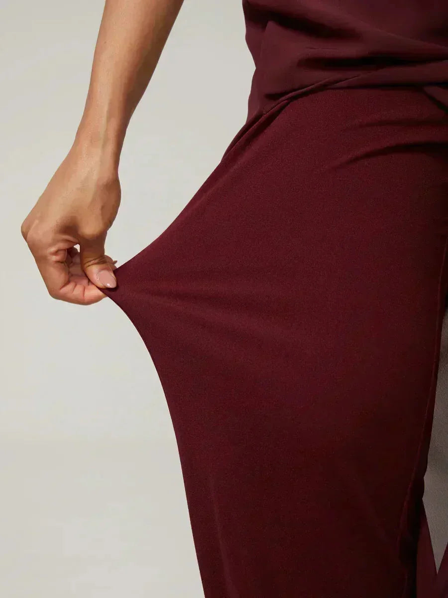 Rechte Broek Met Chiffon-Overlay En Split