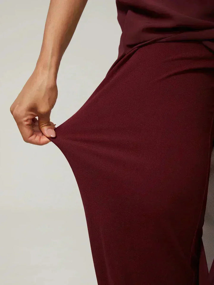 Rechte Broek Met Chiffon-Overlay En Split