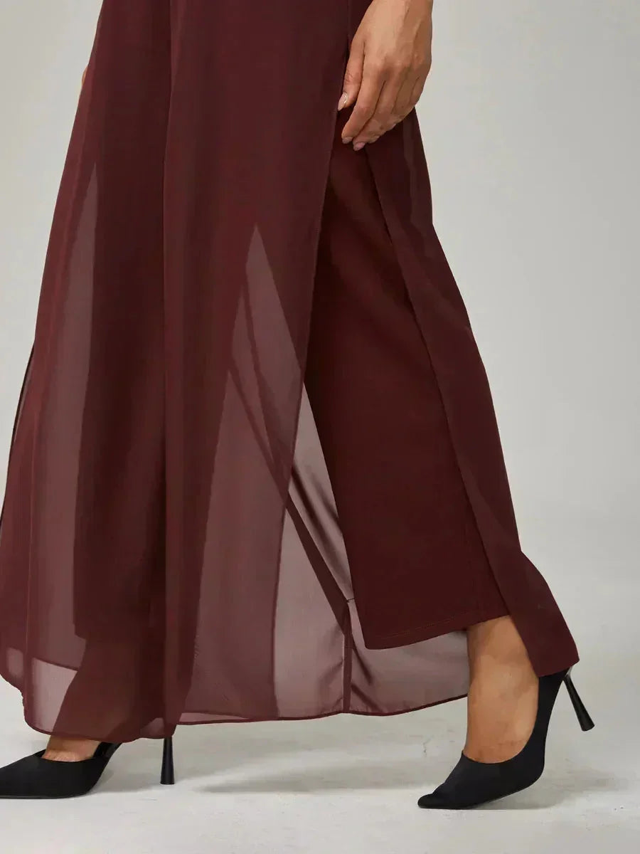 Rechte Broek Met Chiffon-Overlay En Split