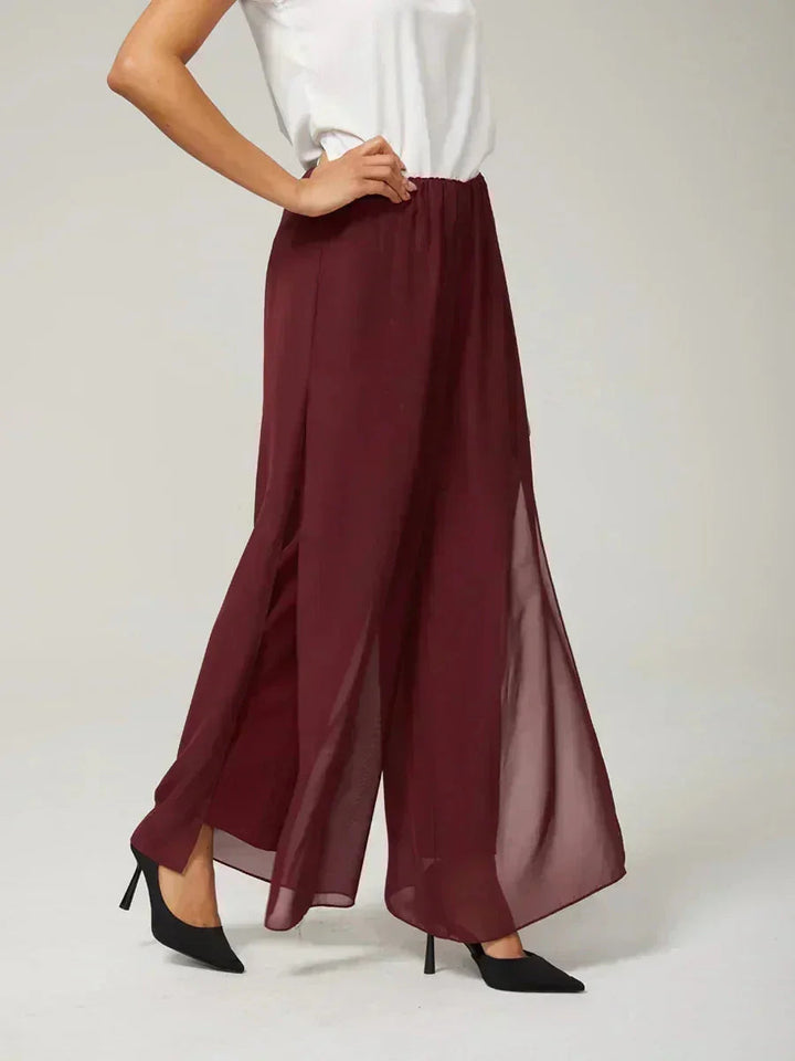 Broek Met Rechte Pijpen En Chiffon Split-Overlay