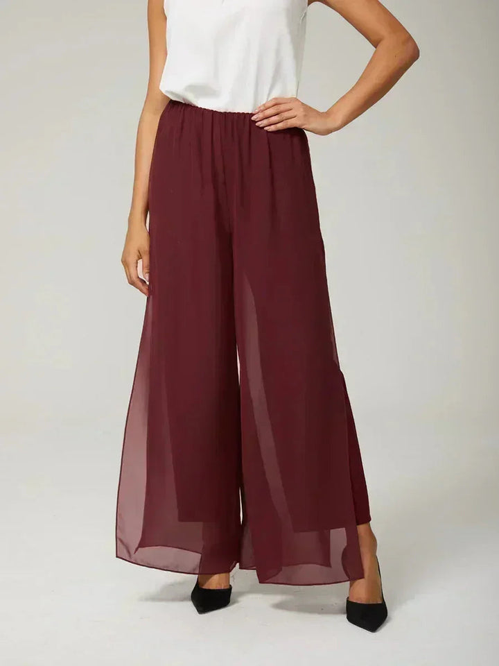 Rechte Broek met Chiffon-Overlay en Gespleten Pijp