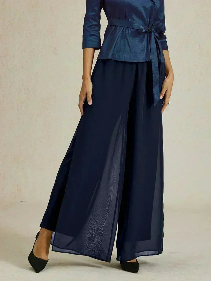 Broek Met Rechte Pijpen En Chiffon Split-Overlay