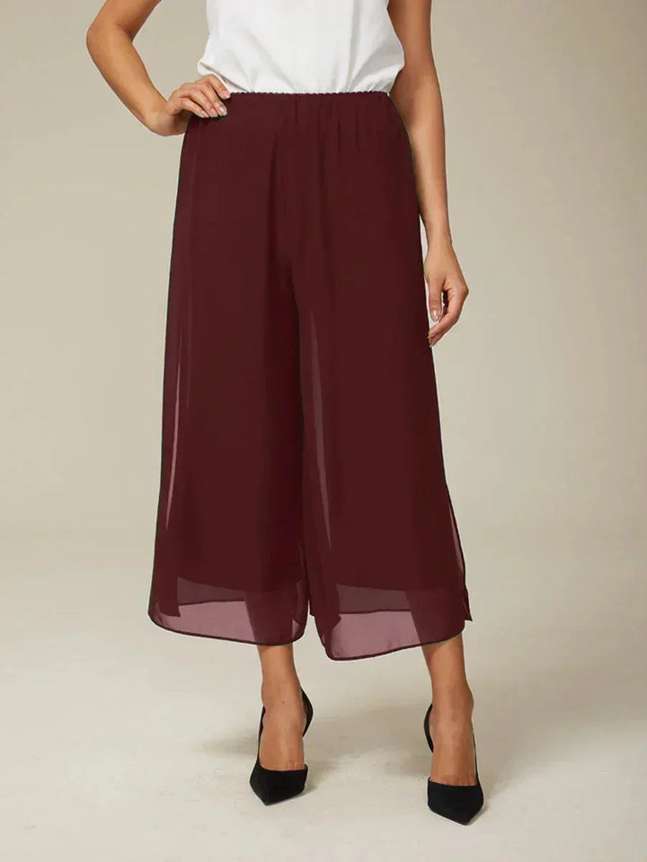 Broek Met Korte Lengte En Rechte Pijpen Met Chiffon Split-Overlay