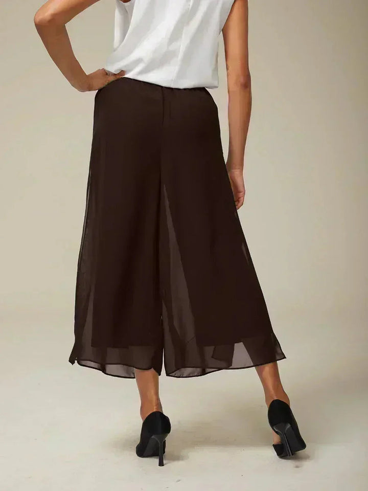 Cropped Broek Met Rechte Pijp En Chiffon Split-Overlay