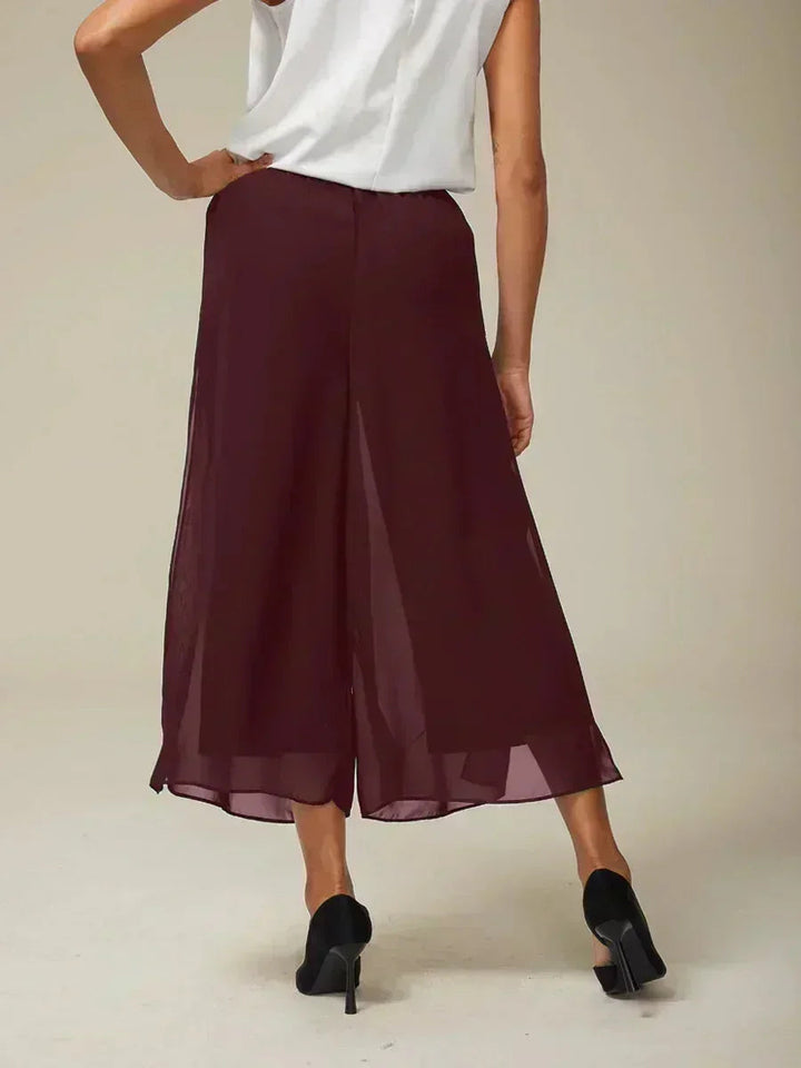 Cropped Broek Met Rechte Pijp En Chiffon Split-Overlay