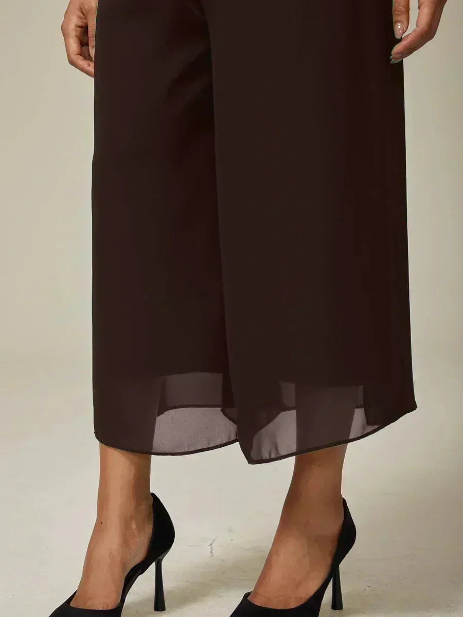 Broek Met Korte Lengte En Rechte Pijpen Met Chiffon Split-Overlay