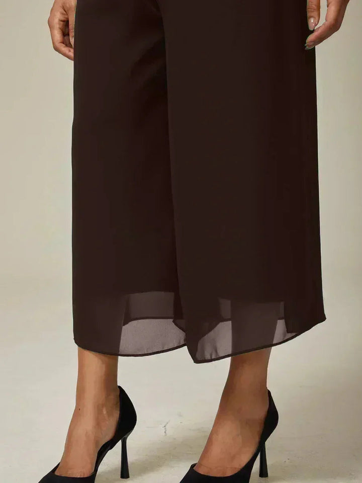 Cropped-Lengte Broek Met Rechte Pijpen En Chiffon Split-Overlay