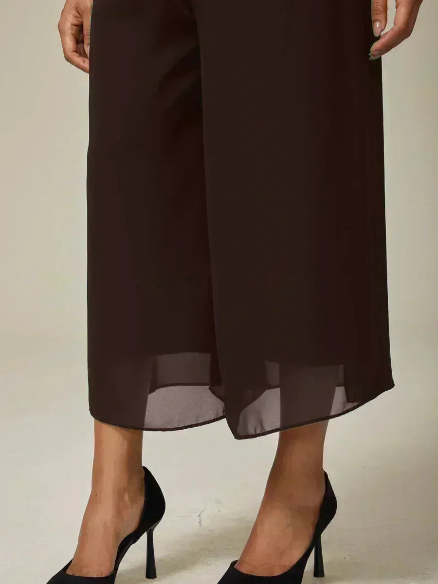 Cropped Broek Met Rechte Pijp En Chiffon Split-Overlay