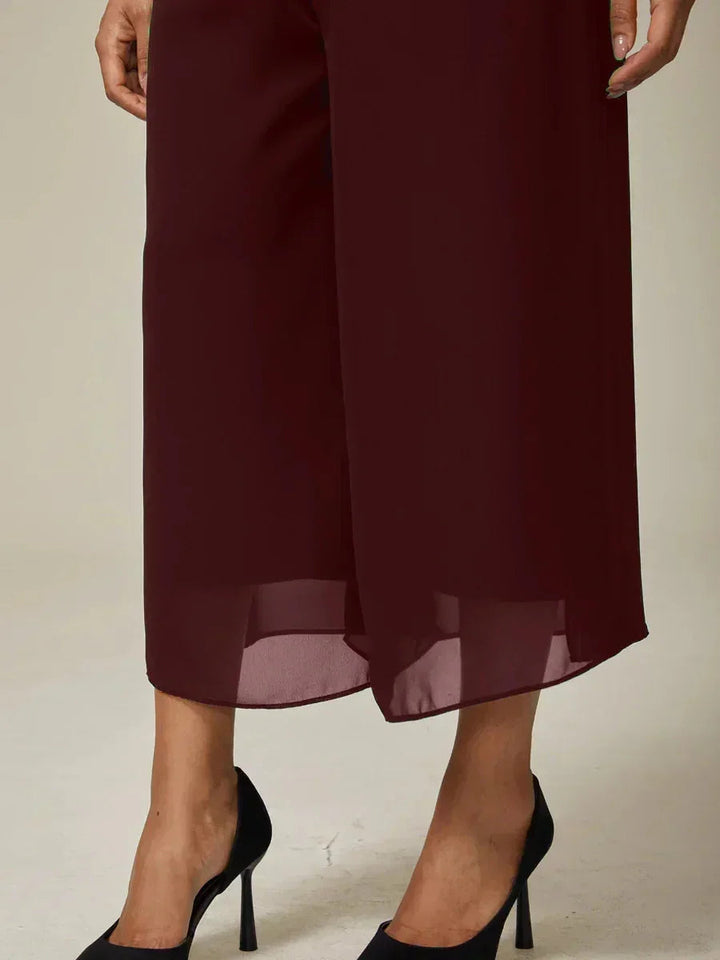 Broek Met Korte Lengte En Rechte Pijpen Met Chiffon Split-Overlay
