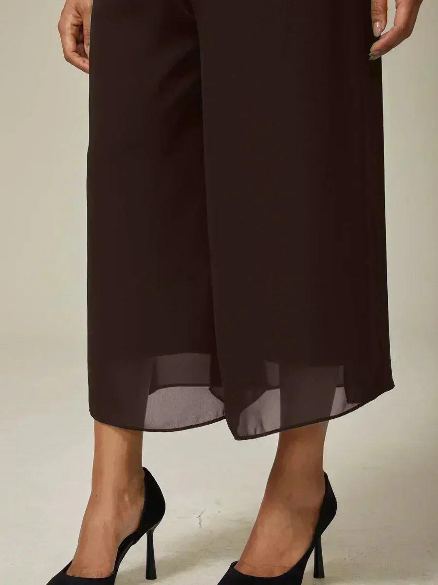 Cropped lengte rechte pijp broek met chiffon split pijp overlay