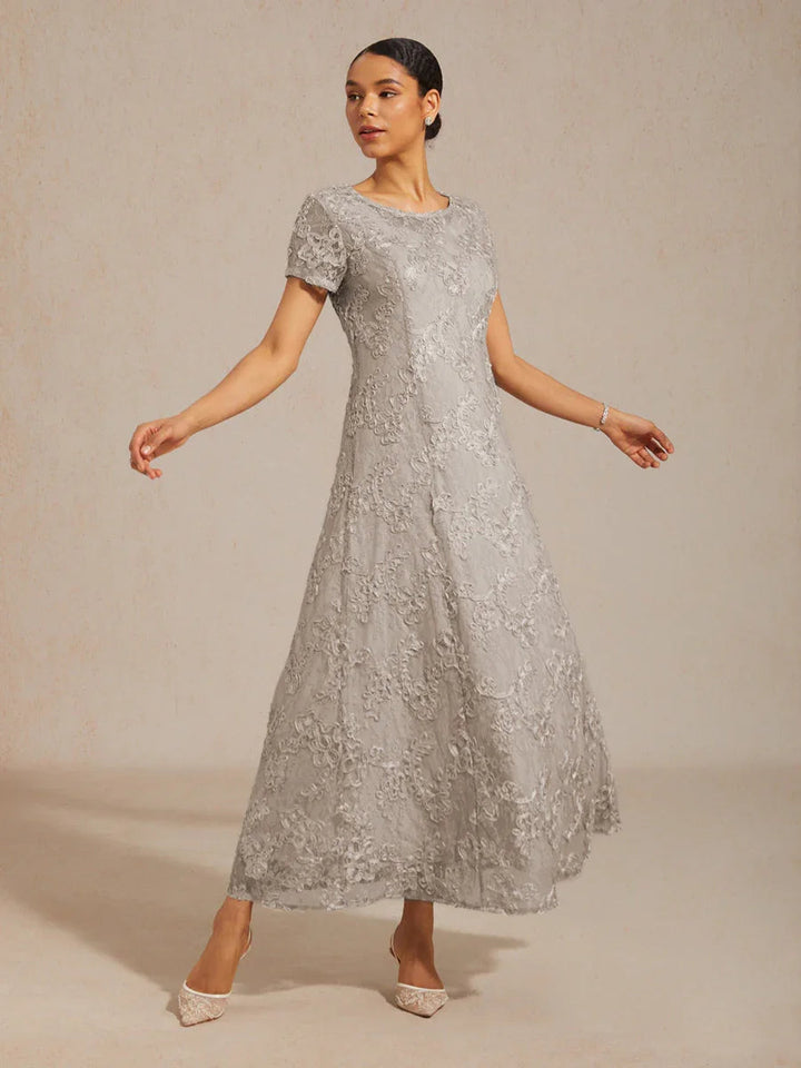 Rosette Lace A-Line Gown with Sequin Embellishment