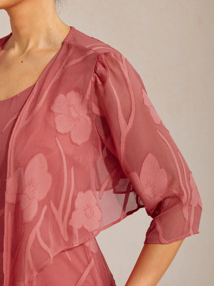 Floral Sheer Chiffon 3/4 Sleeve Shrug