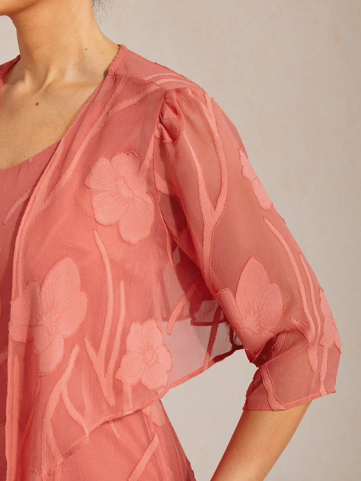 Bloemige Doorschijnende Chiffon 3/4-Mouw Bolero