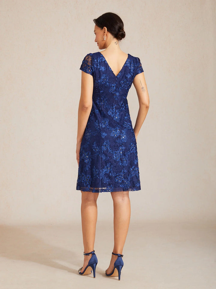 Rosette Lace Boat Neck A Line Dress
