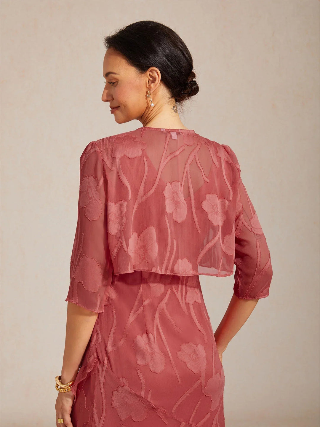 Floral Sheer Chiffon 3/4 Sleeve Shrug