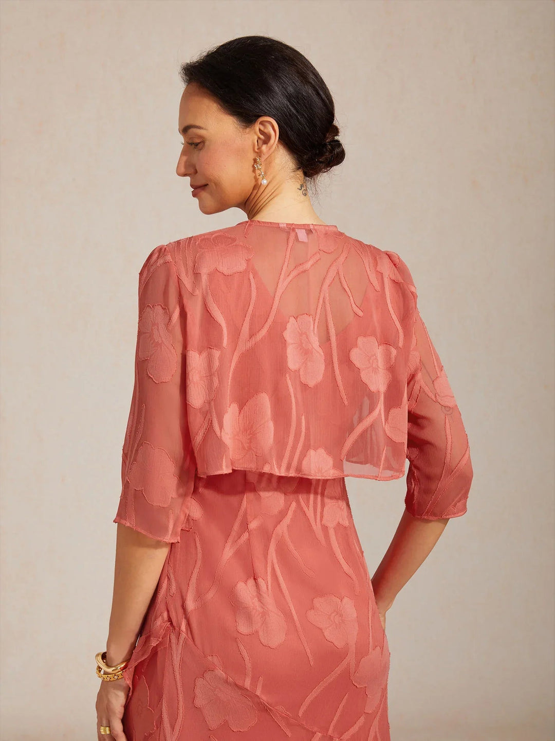Bloemig Doorschijnend Chiffon Bolero Met 3/4-Mouwen