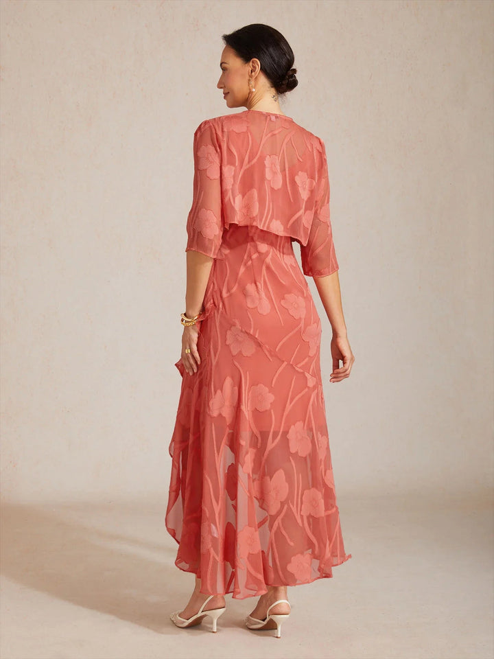 Bloemen-Doorschijnende Chiffon Shrug met 3/4-Mouwen