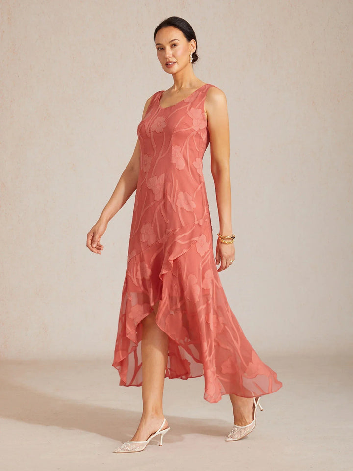 Bloemenchiffon Mouwloze Avondjurk met Asymmetrische Zoom