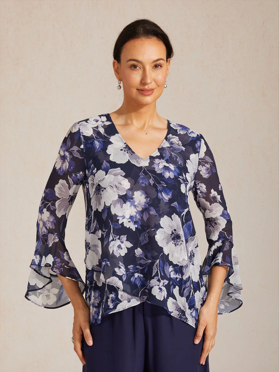 Elegante Boho Chiffon Blouse met Ruches aan de Mouwen