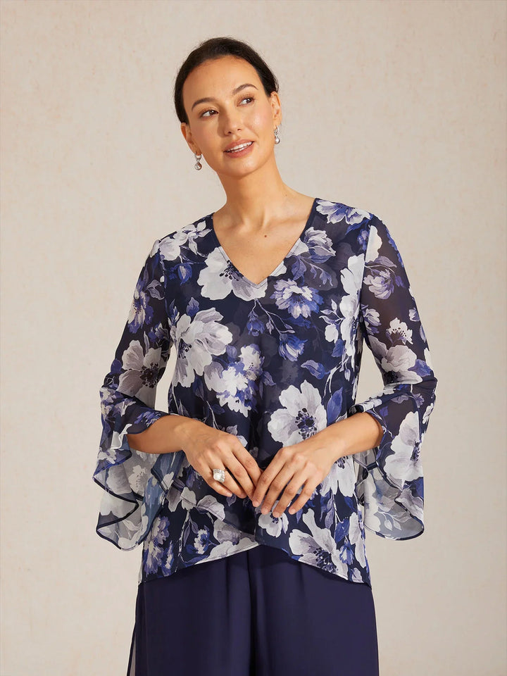 Elegante Boho Chiffon Blouse met Ruches aan de Mouwen