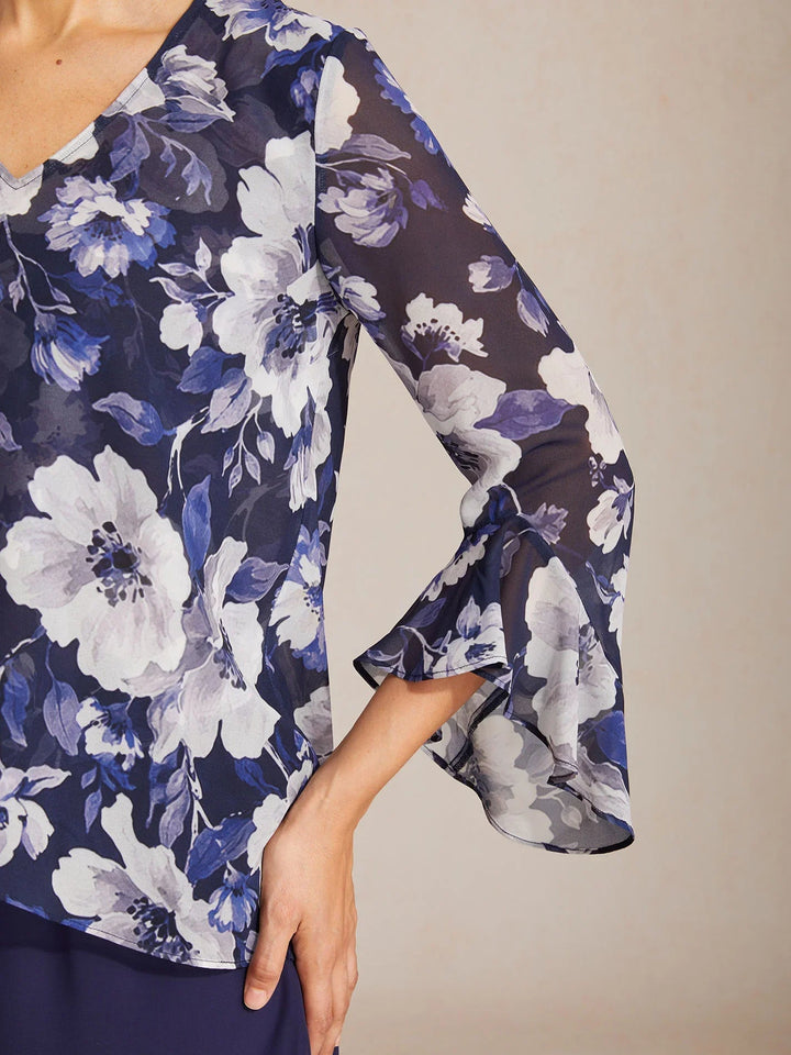 Elegante Boho Chiffon Blouse met Ruches aan de Mouwen