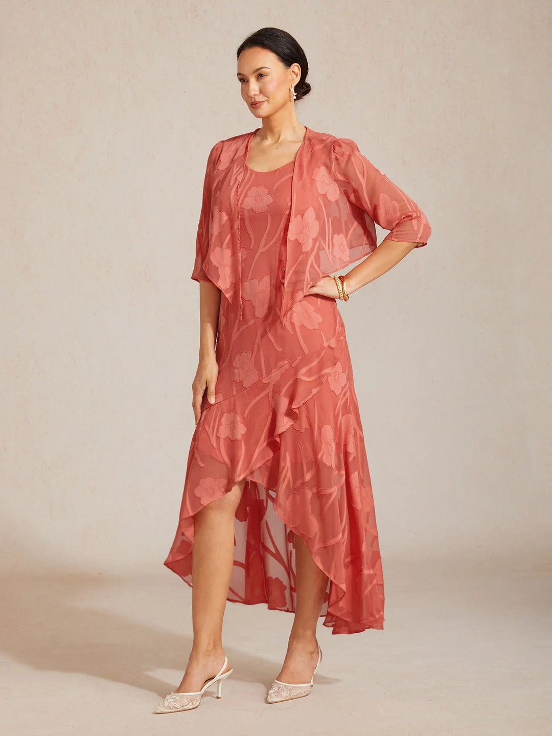 Floral Sheer Chiffon 3/4 Sleeve Shrug