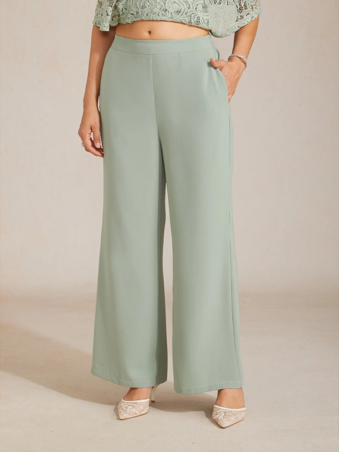 Mid-rise elastische taille wijde broek met zakken
