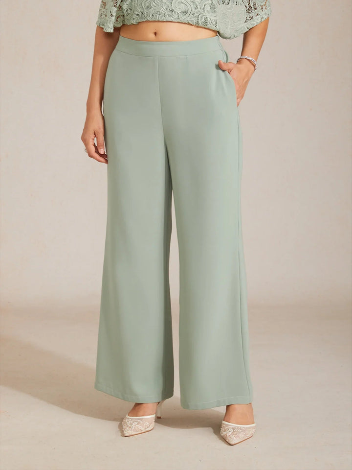 Mid-rise elastische taille wijde broek met zakken