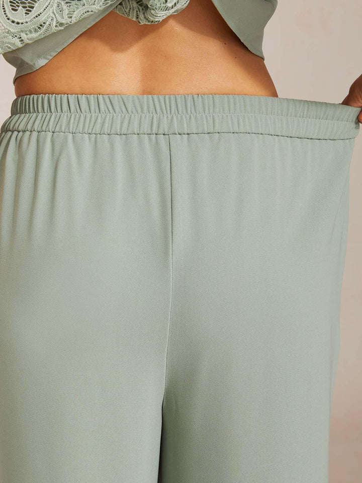 Mid-Rise Broek met Elastische Taille, Wijde Pijpen en Zakken