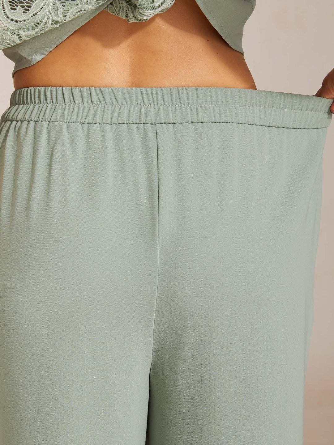 Mid-rise elastische taille wijde broek met zakken