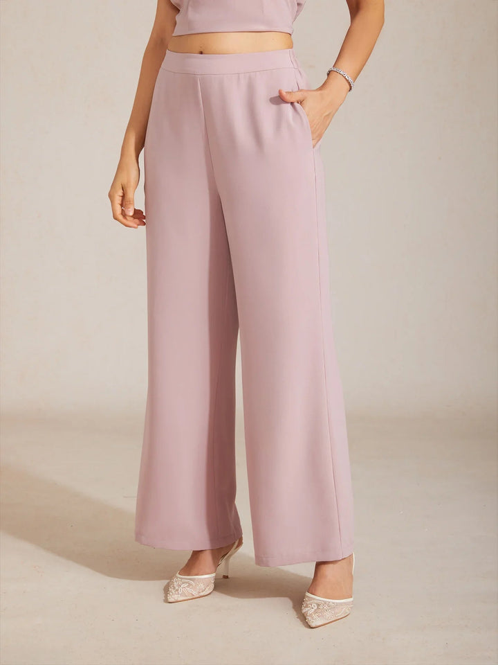 Mid-rise elastische taille wijde broek met zakken