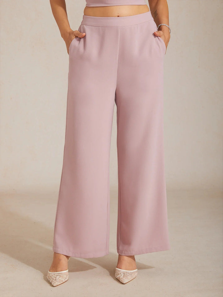 Mid-rise elastische taille wijde broek met zakken