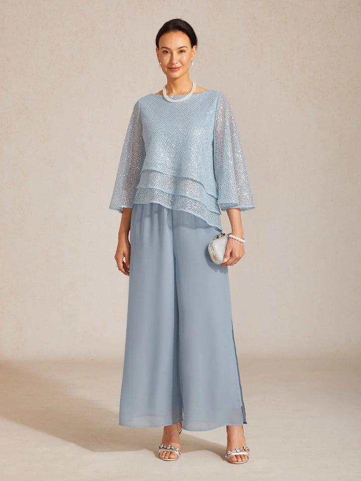 Rechte broek met chiffon split been overlay