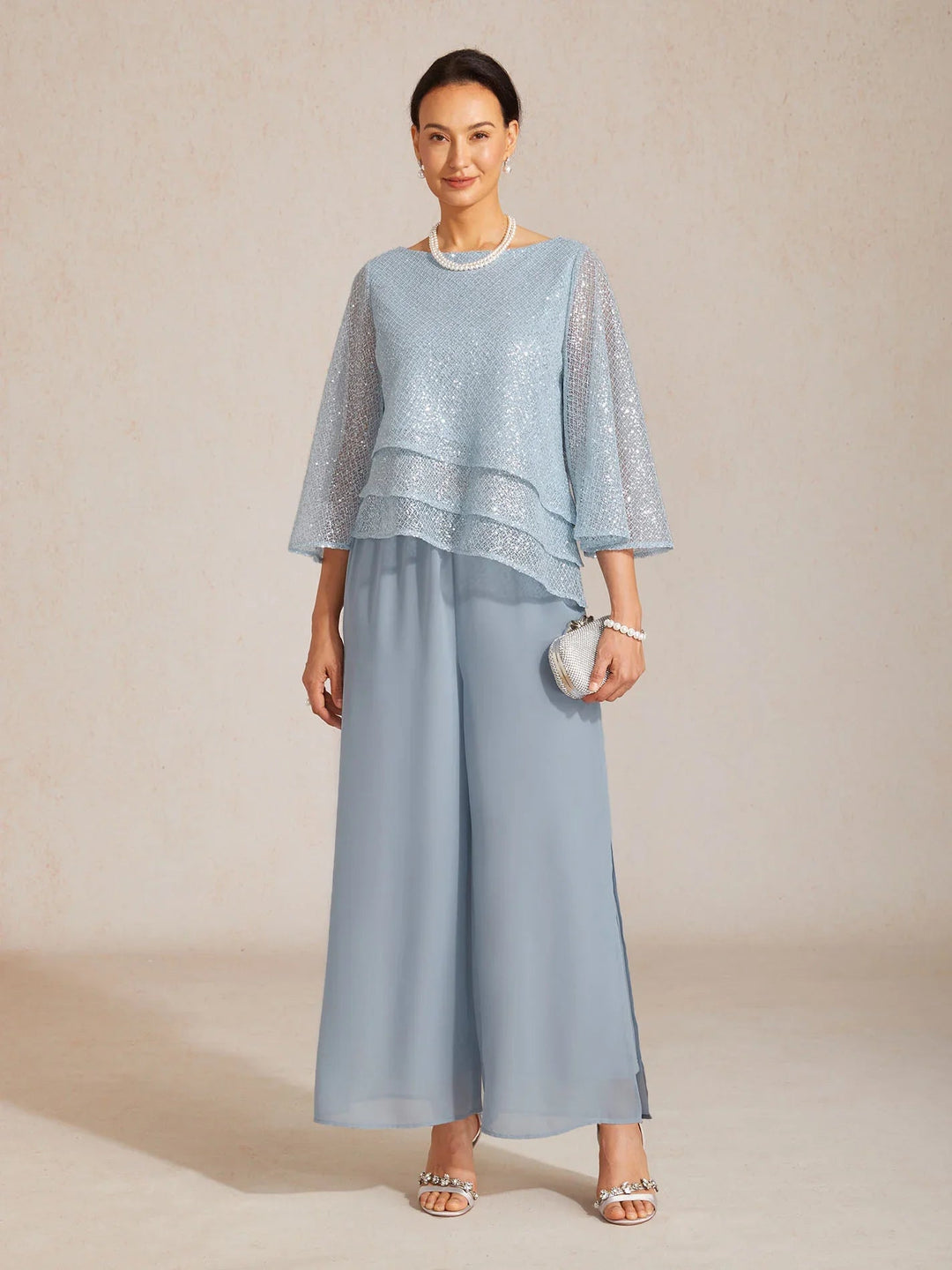 Rechte broek met chiffon split been overlay