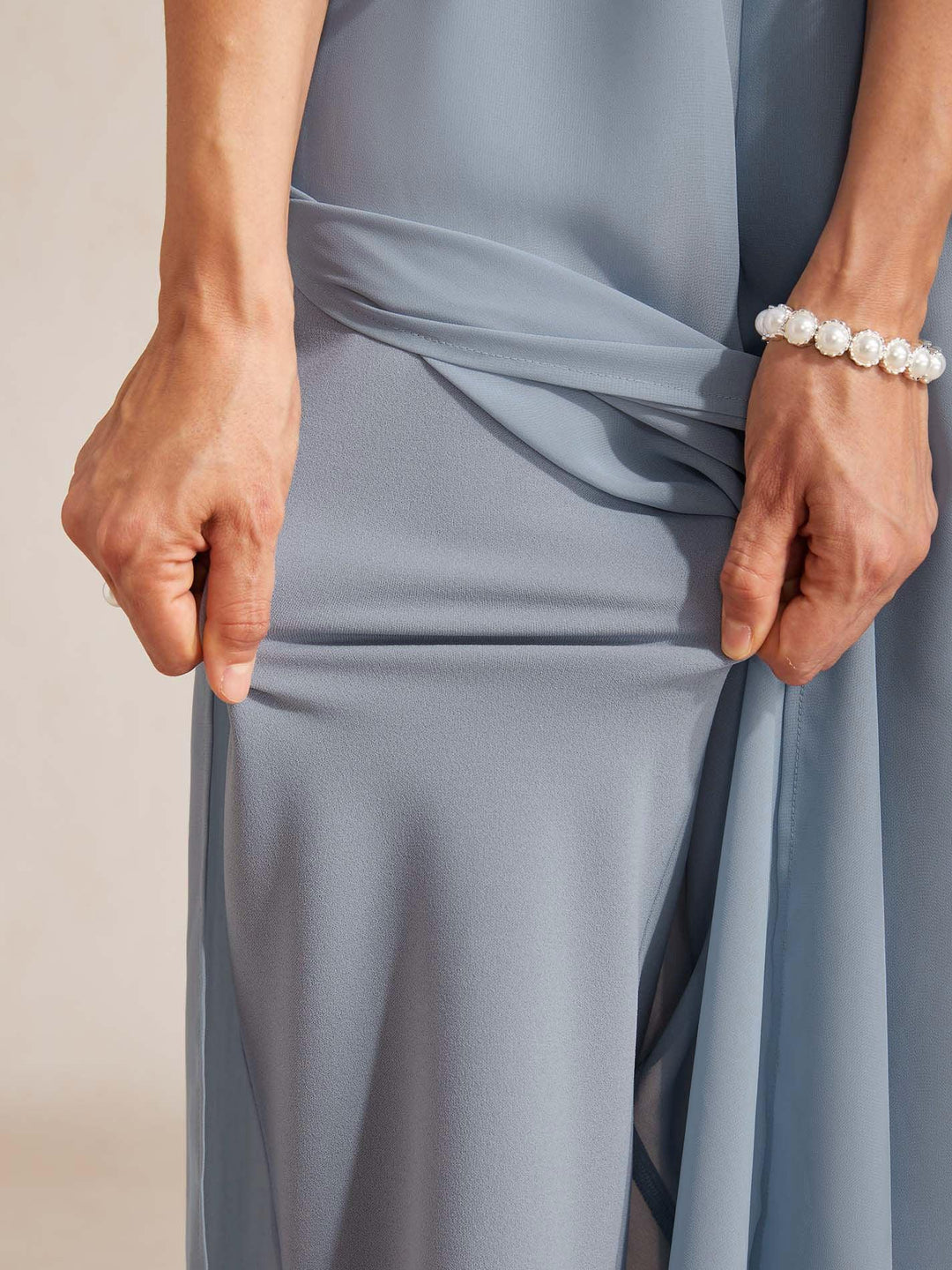 Straight Leg Pant With Chiffon Split Leg Overlay