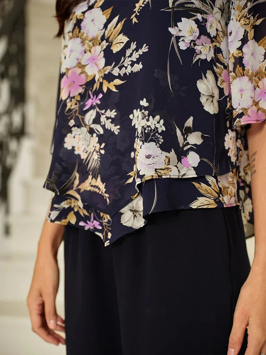 Bloemig Chiffontop met Gelaagde Zoom