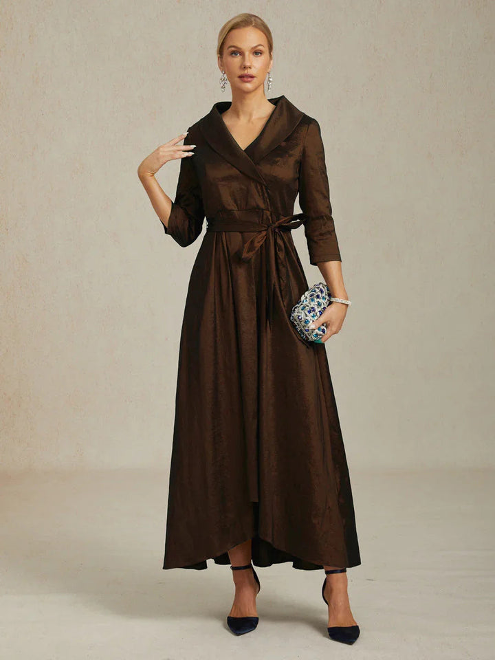 High Low Taffeta Cocktail Dress with Tie Belt
