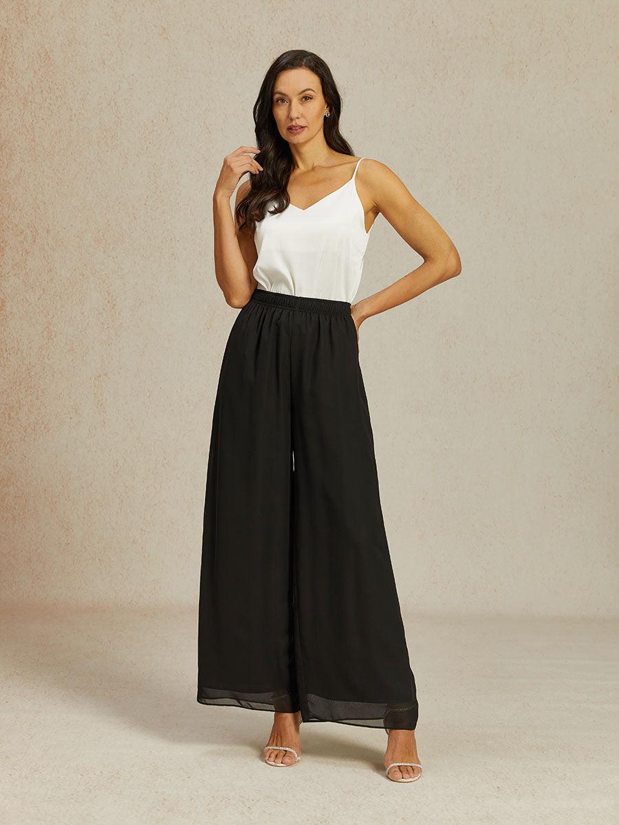 Mid-rise elastische taille wijde pijpen chiffon broek