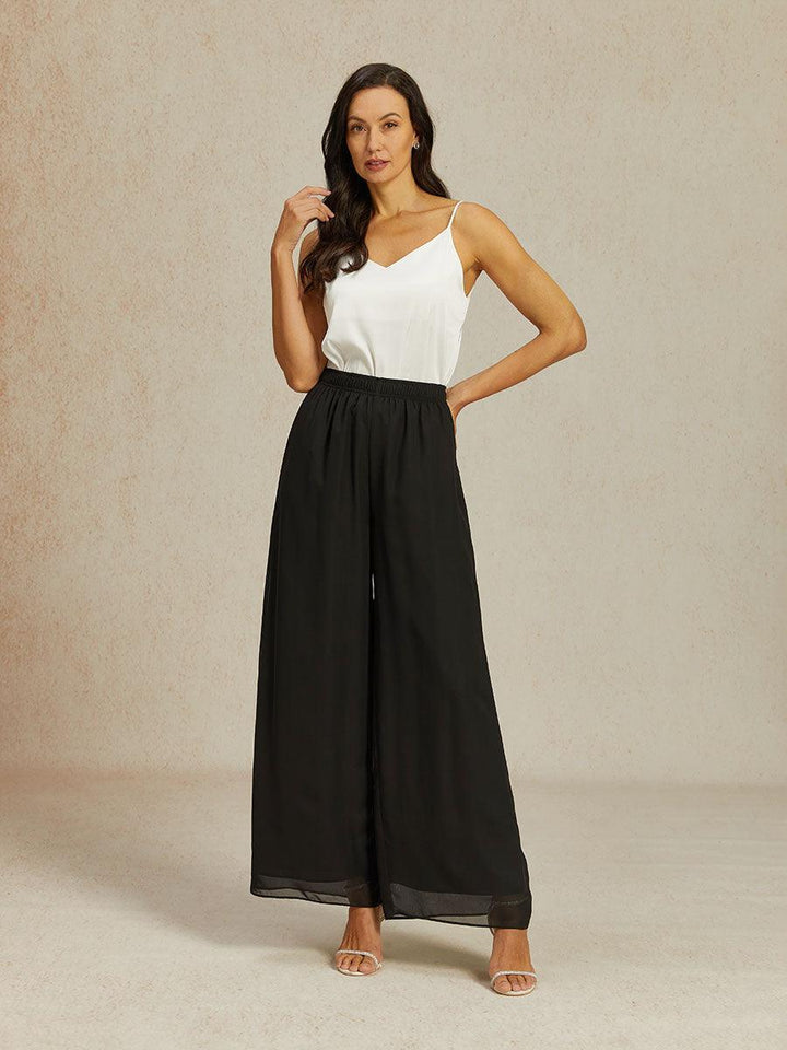 Mid-rise elastische taille wijde pijpen chiffon broek