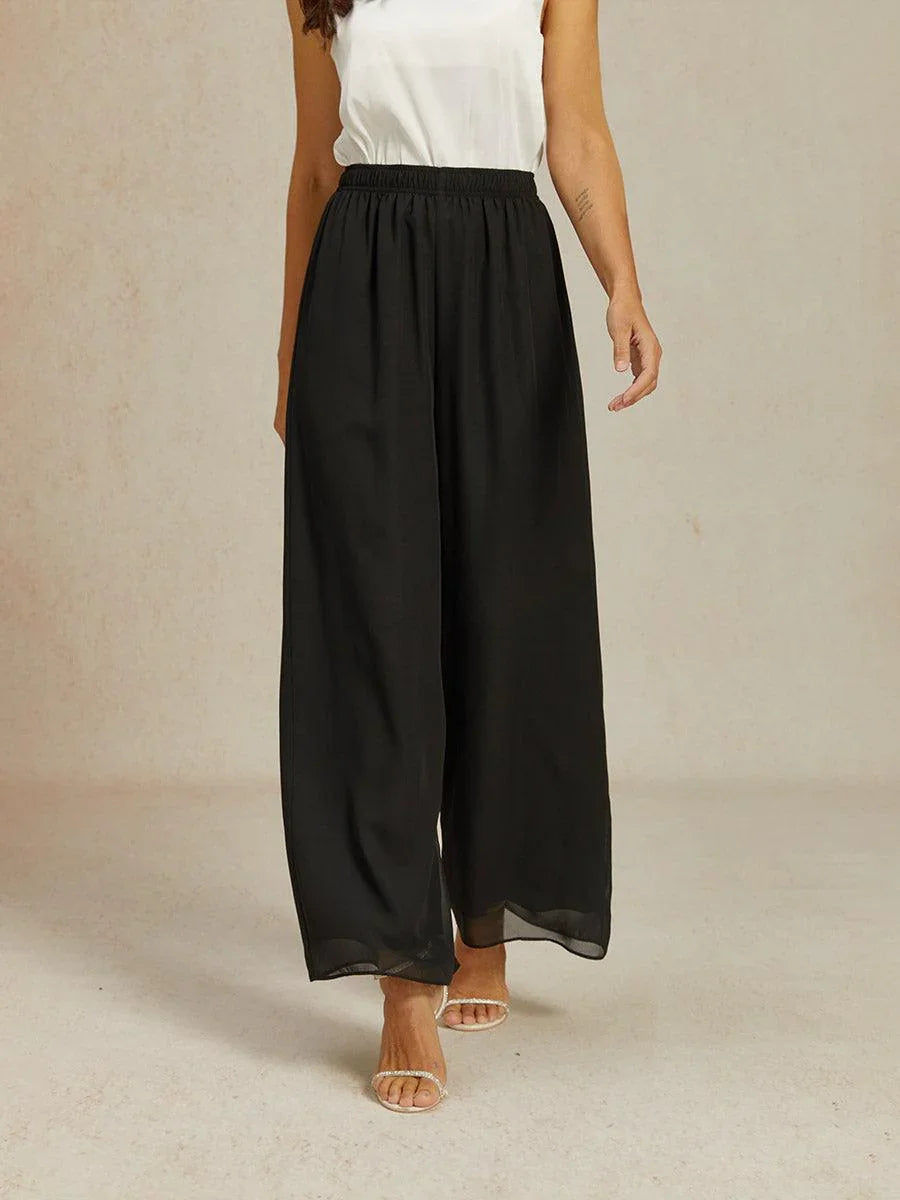 Mid-rise elastische taille wijde pijpen chiffon broek