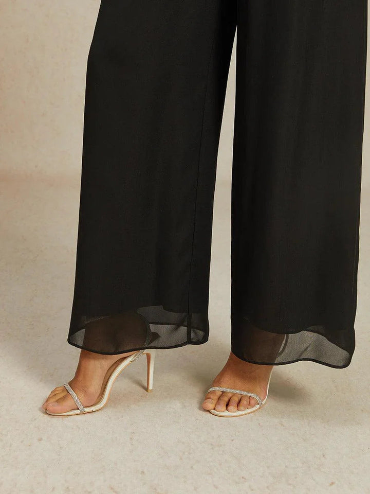 Mid-rise elastische taille wijde pijpen chiffon broek