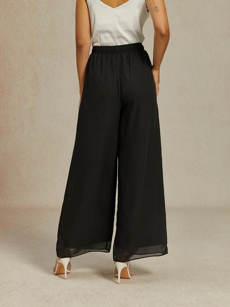 Mid-rise elastische taille wijde pijpen chiffon broek
